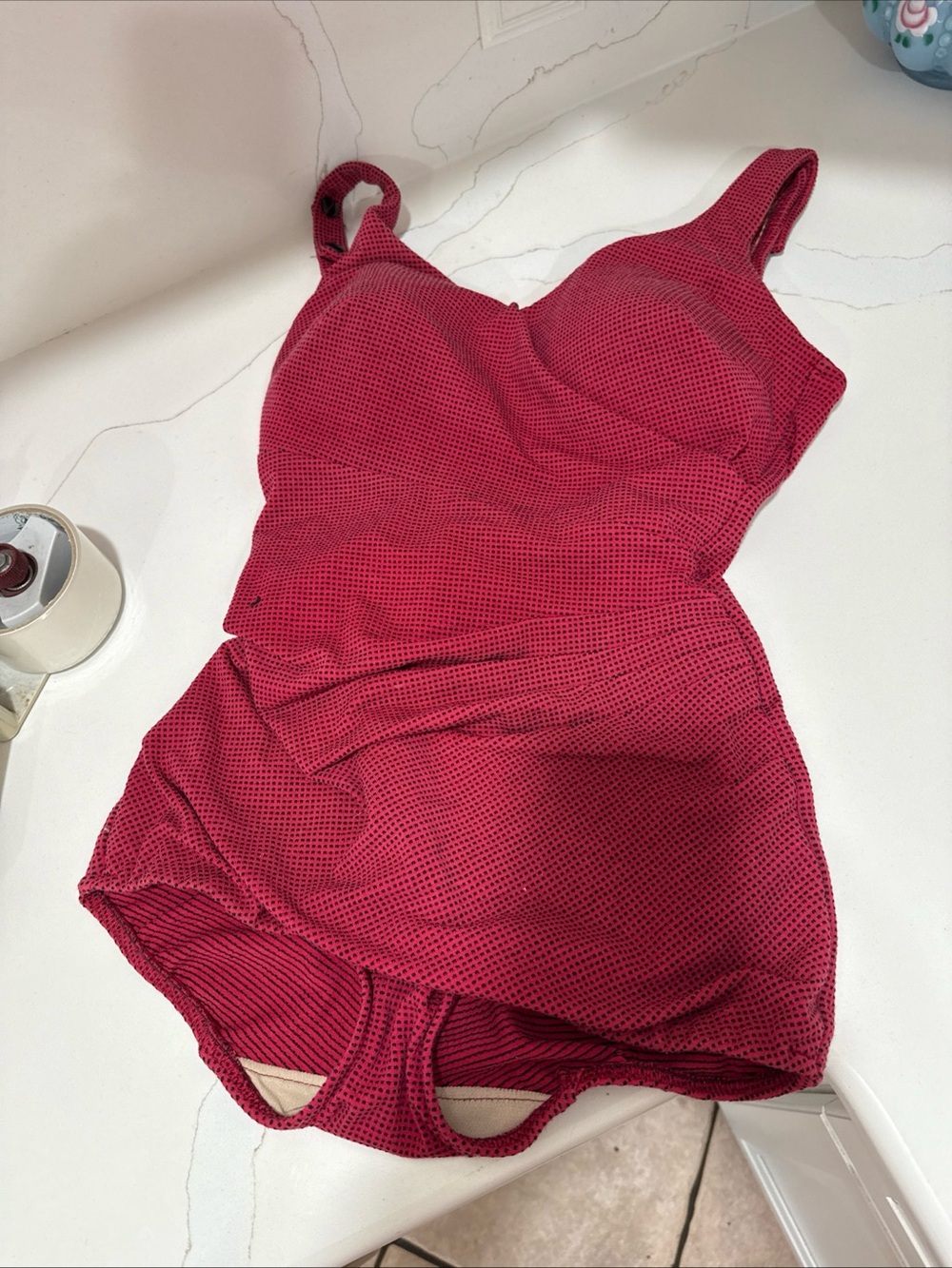 Vintage Vtg Swimsuit Perfection Fit Roxanne SKIRTED 1960s Size 12 34c Cup Red